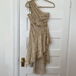 B2 Balizza one shoulder gold cocktail party dress